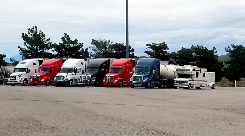 Fleet of trucks serviced for optimal commercial truck tire replacement performance.